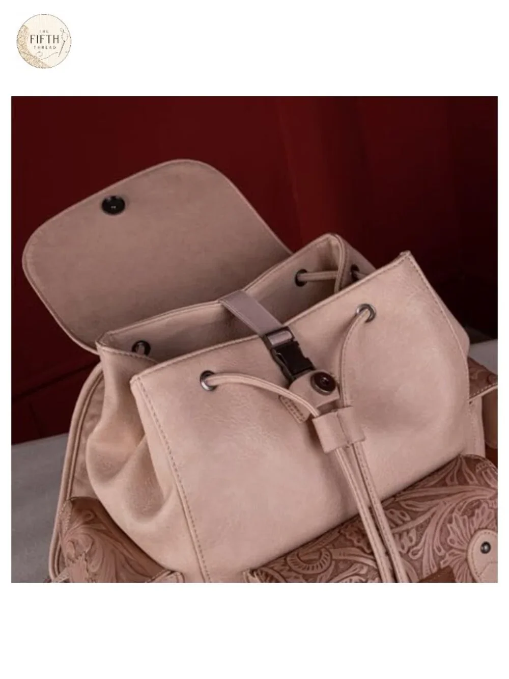 Western Tooled Leather Backpack Purse with Floral Design - Adjustable Straps